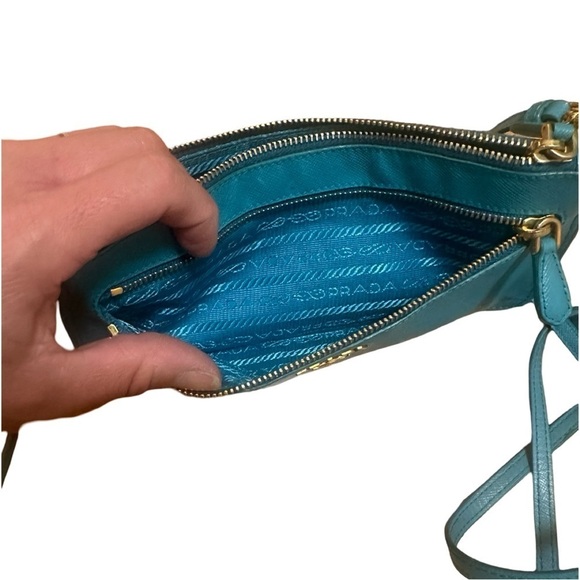 Prada Turquoise Blue Saffiano Leather Top Zip Crossbody Bag - Picture 3 of 7